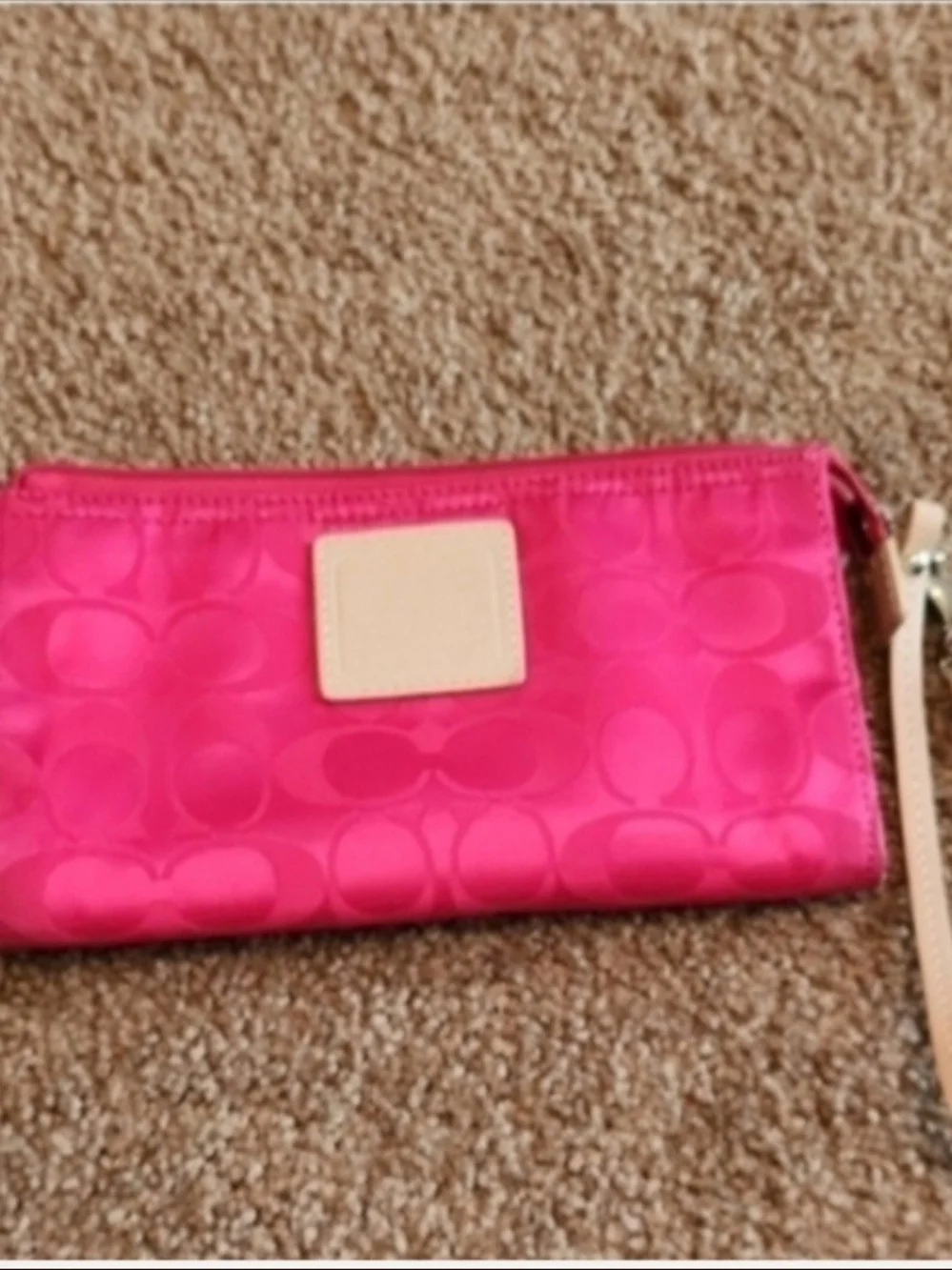 Coach Hot Pink Signature Wristlet with Cream Trim